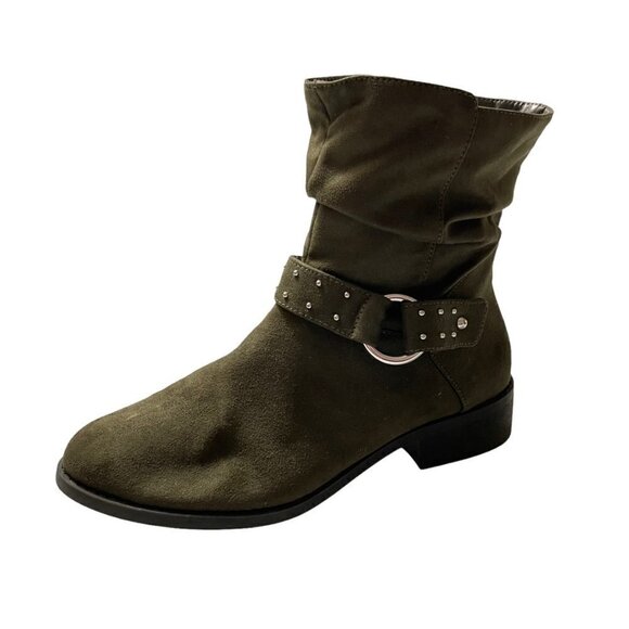 American Eagle Women's Green Faux Suede Embellished Buckle Slouchy Booties 6.5 - Picture 10 of 10